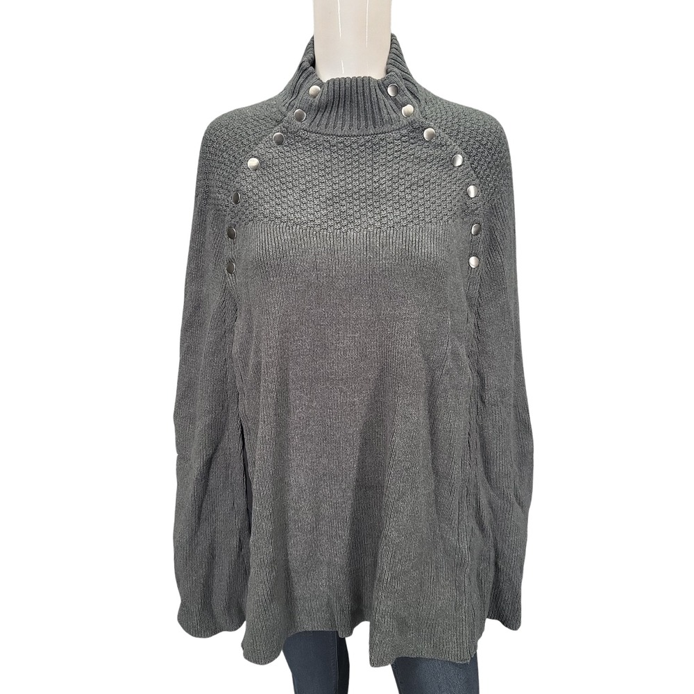 G.I.L.I. Womens Sweater Cape Button Detail Charcoal Gray M/L A368018